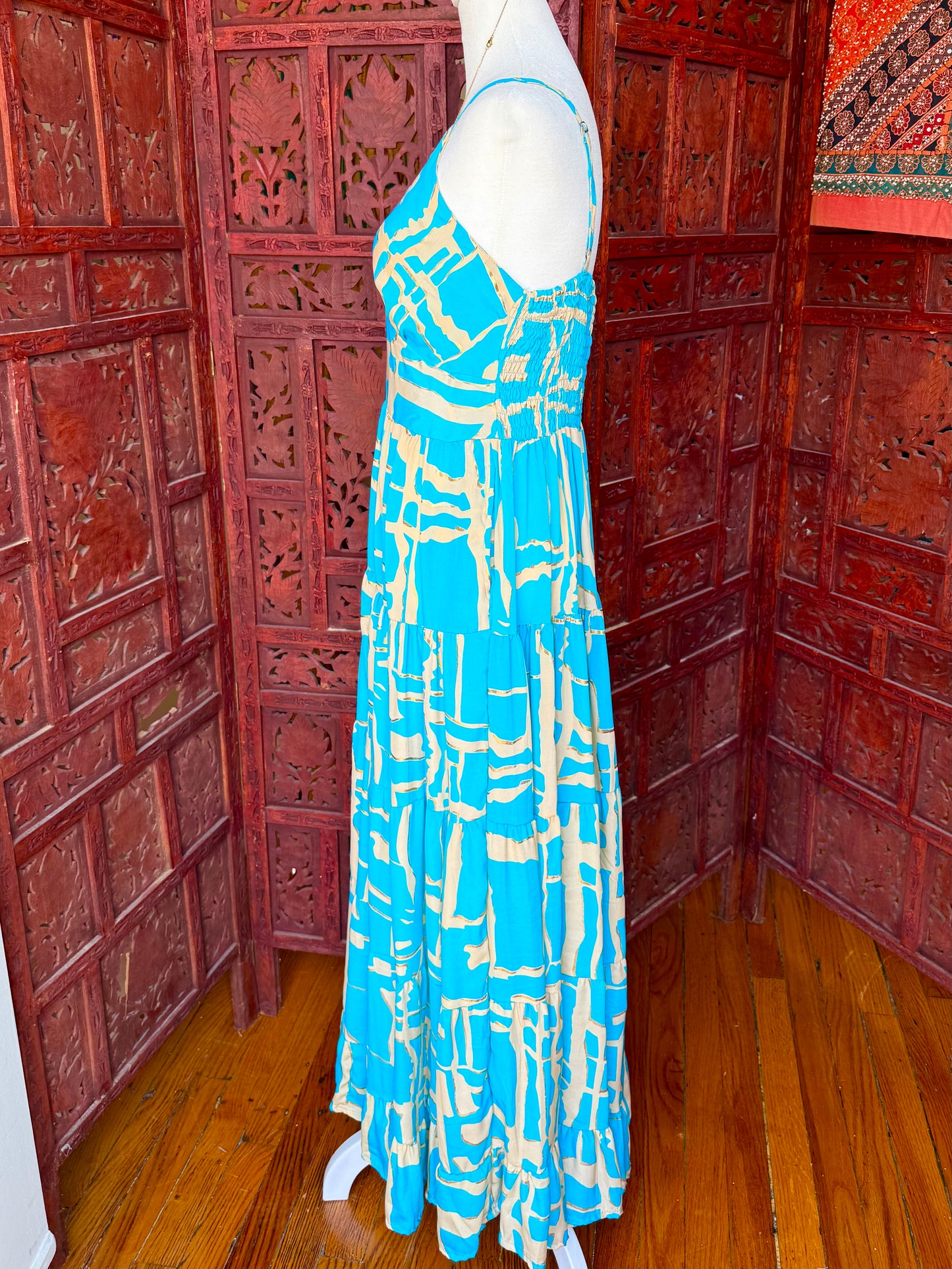 Beige and Turquoise Maxi Dress