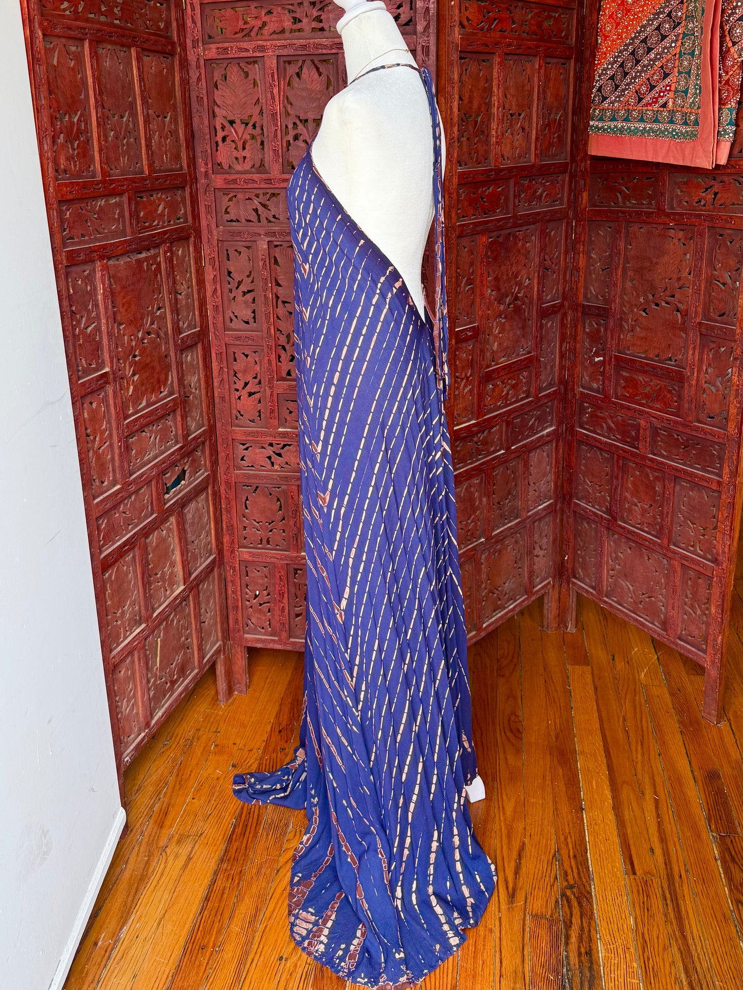 Blue Tie-Dye Halter Maxi Dress