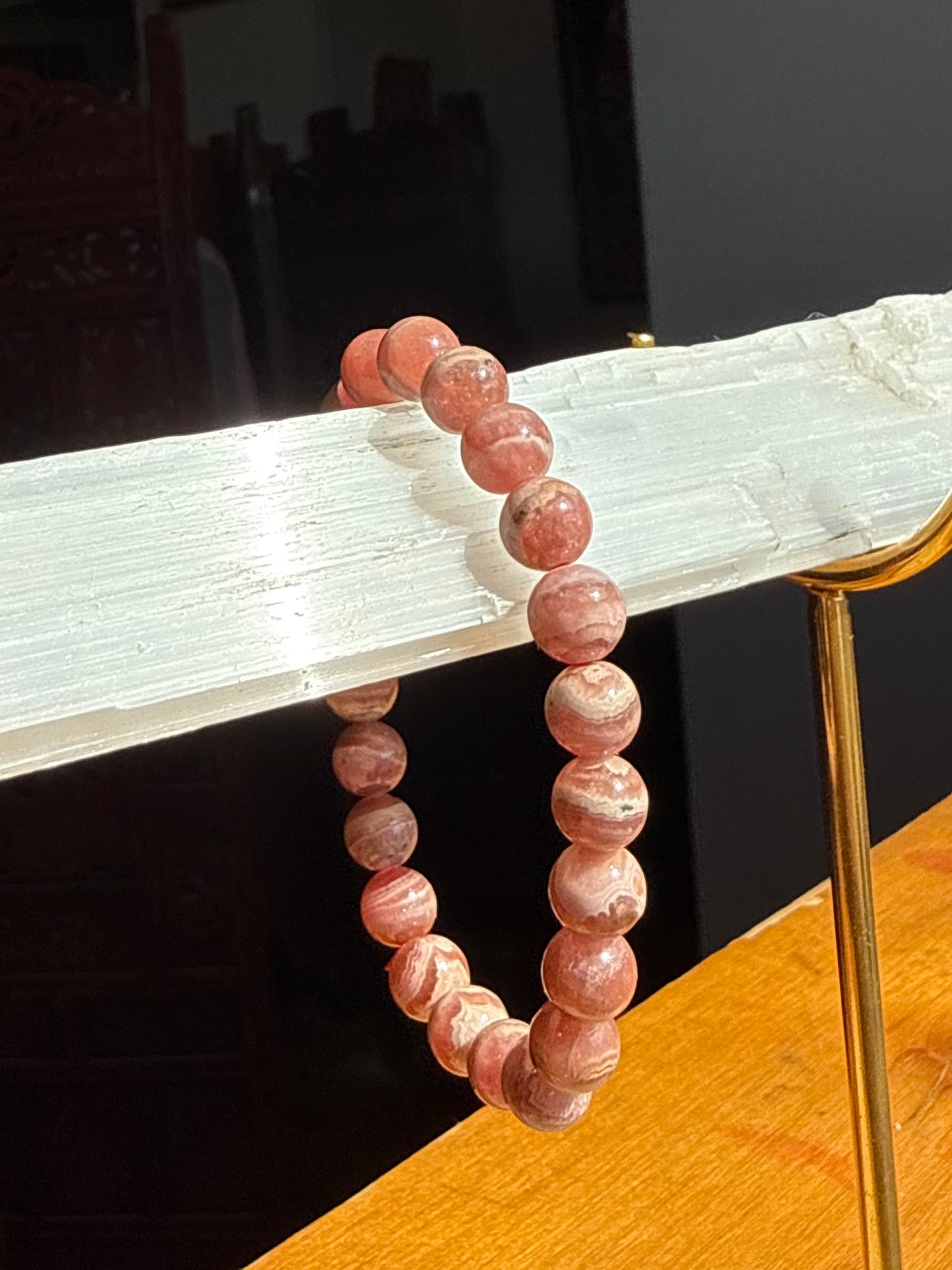 Rhodochrosite Beaded Bracelet 8mm Argentina Quality