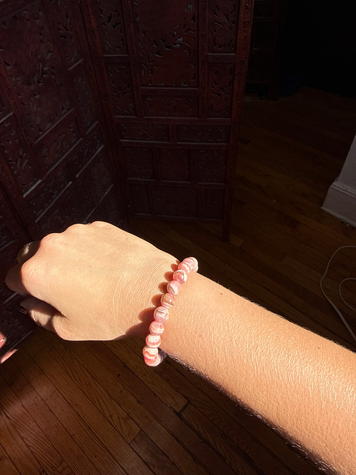 Argentinian Rhodochrosite Beaded Bracelet 8mm - alternate view 2