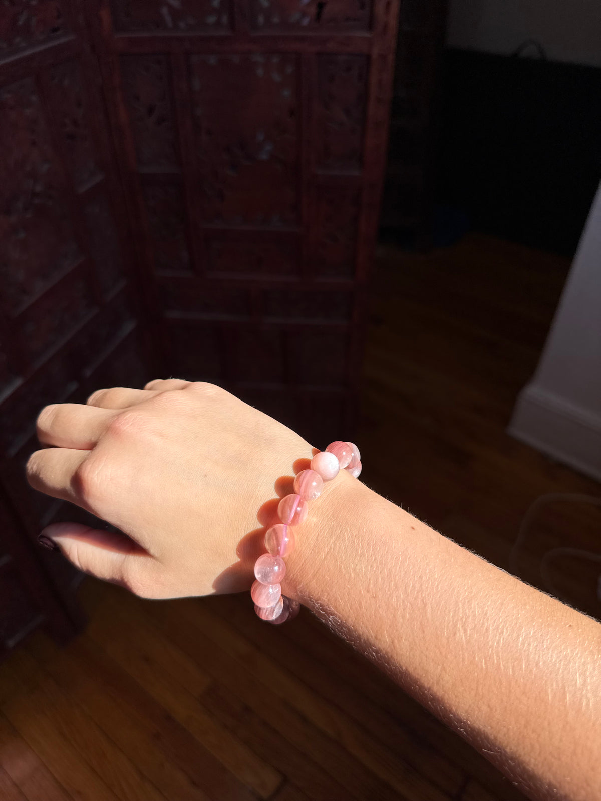 Rare Pink Lepidolite Bracelet 9mm - alternate view 2