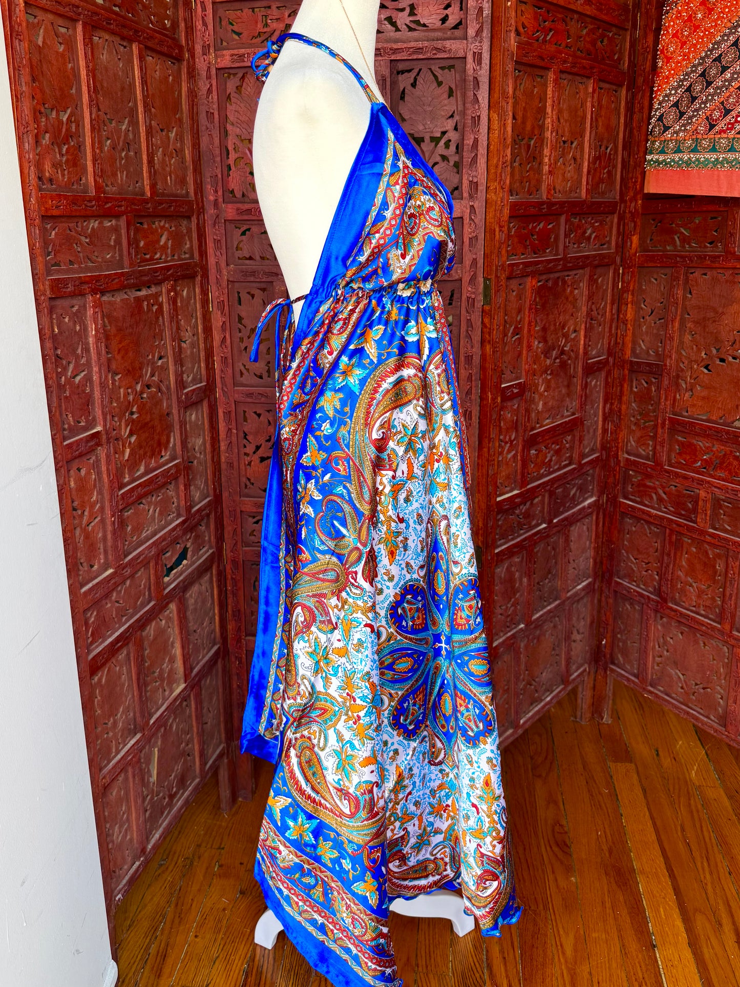 Royal Blue Paisley Halter Maxi Dress