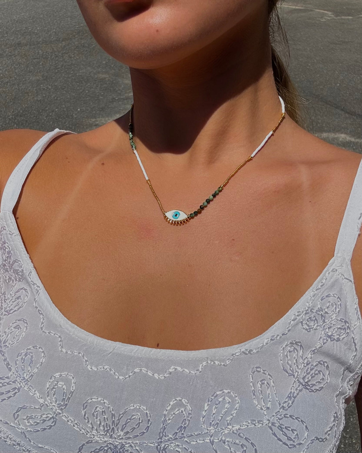 Evil Eye Zoisite Beaded Necklace - alternate view 2