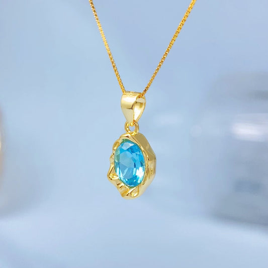 Handmade Sky Blue Topaz Oval Gold Vermeil Pendant - supplier photo angle 8614