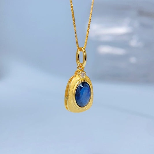 Handmade Blue Sapphire Bezel Gold Vermeil Pendant - supplier photo angle 8548