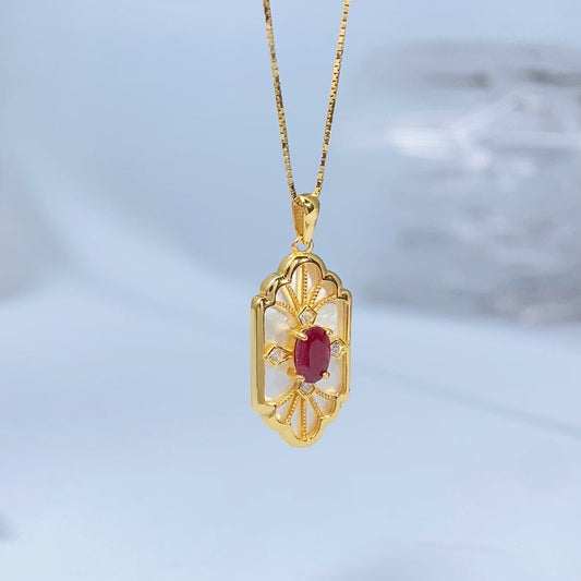 Ruby Art Deco Openwork Gold Vermeil Pendant — actual supplier gold-finish photo, view 8571