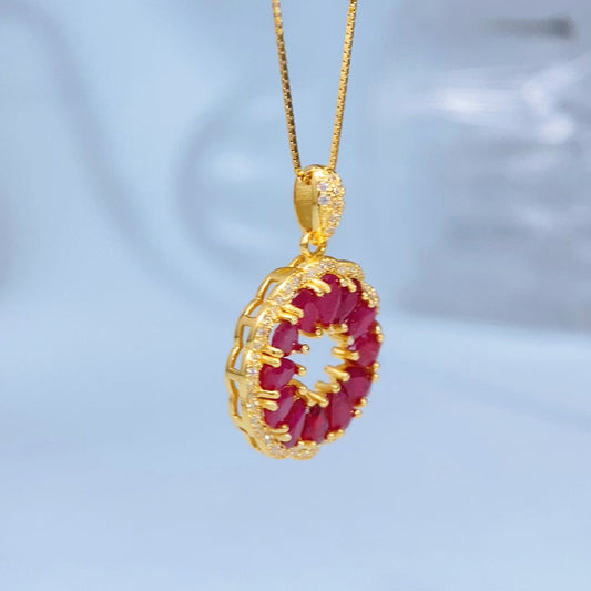 Ruby Circle Halo Gold Vermeil Pendant — actual supplier gold-finish photo, view 8596