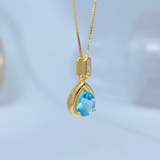 Blue Topaz Teardrop Gold Vermeil Pendant — actual supplier gold-finish photo 8592