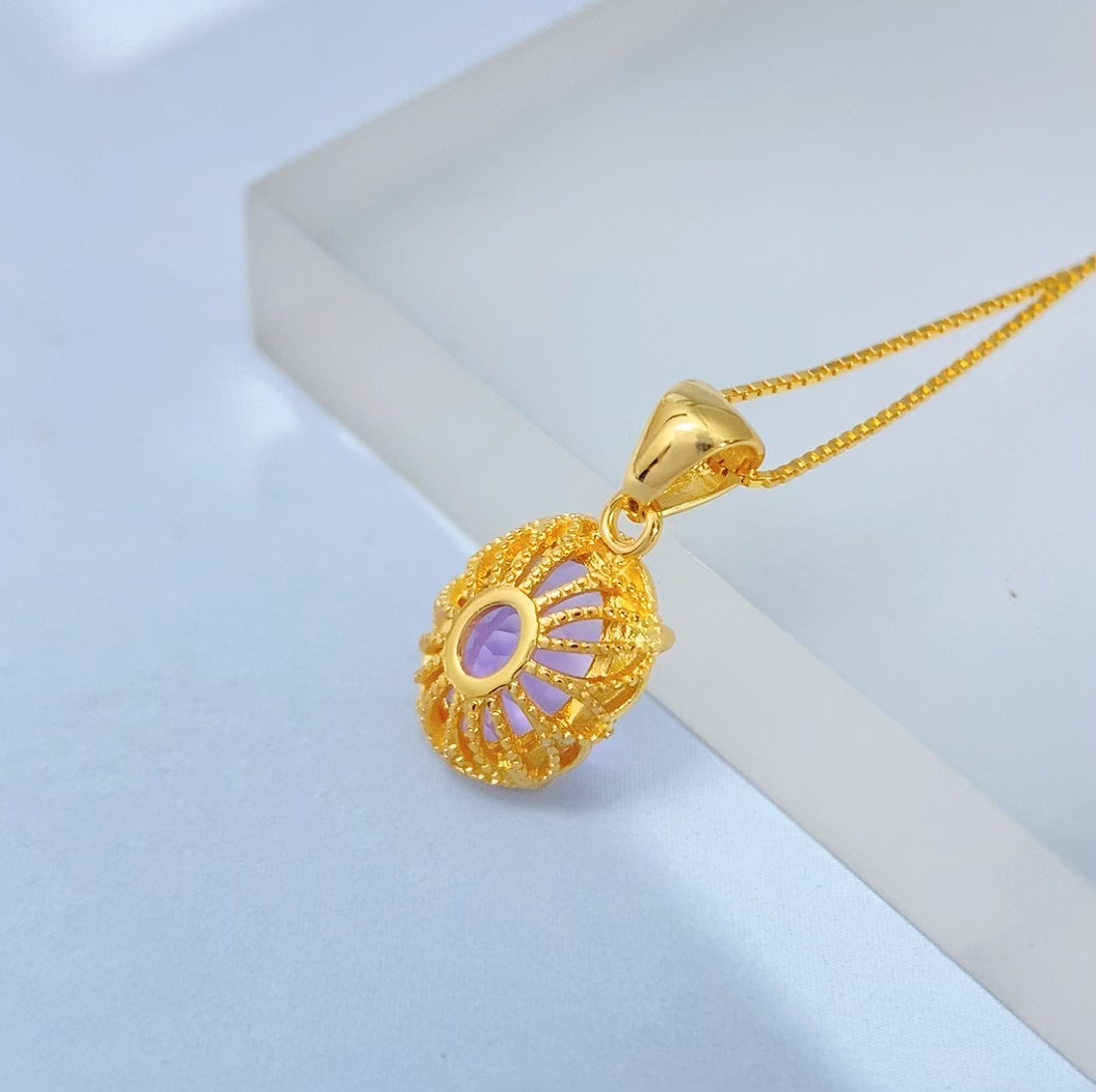 Amethyst Classic Oval Gold Vermeil Pendant — supplier photograph view 8636