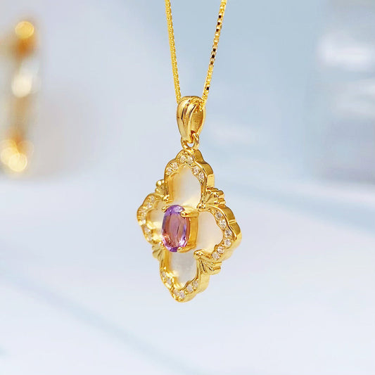 Amethyst Openwork Clover Gold Vermeil Pendant — supplier photograph view 8538