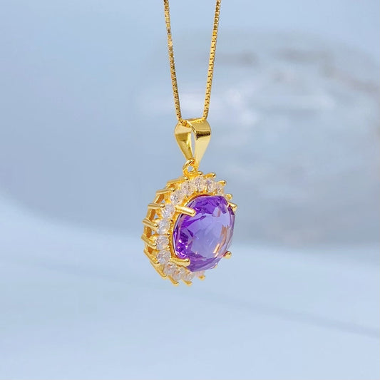 Amethyst Floral Halo Gold Vermeil Pendant — supplier product photograph 8576