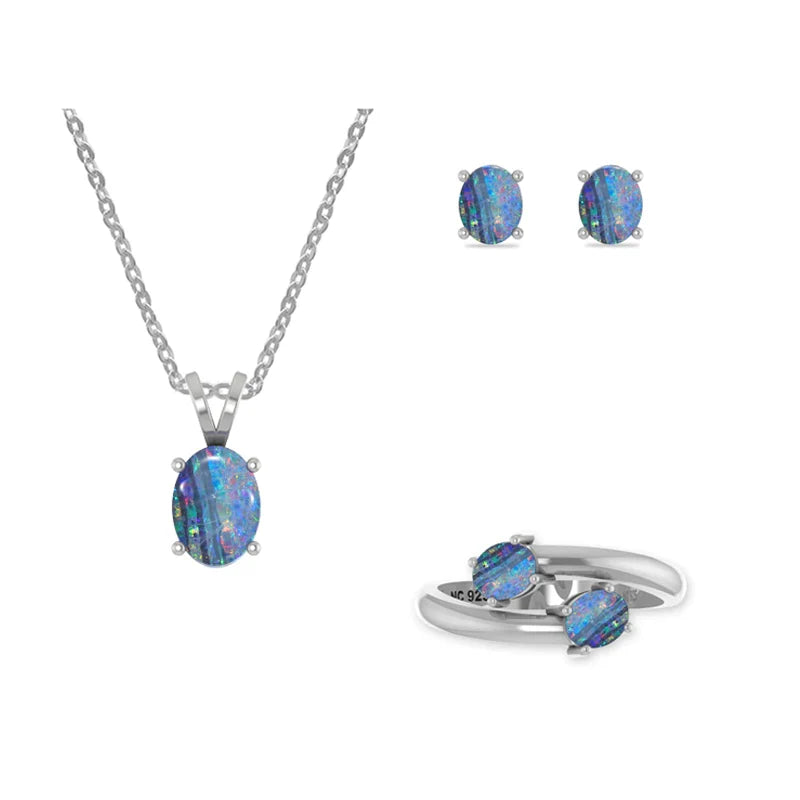 Australian opal sterling silver gift set
