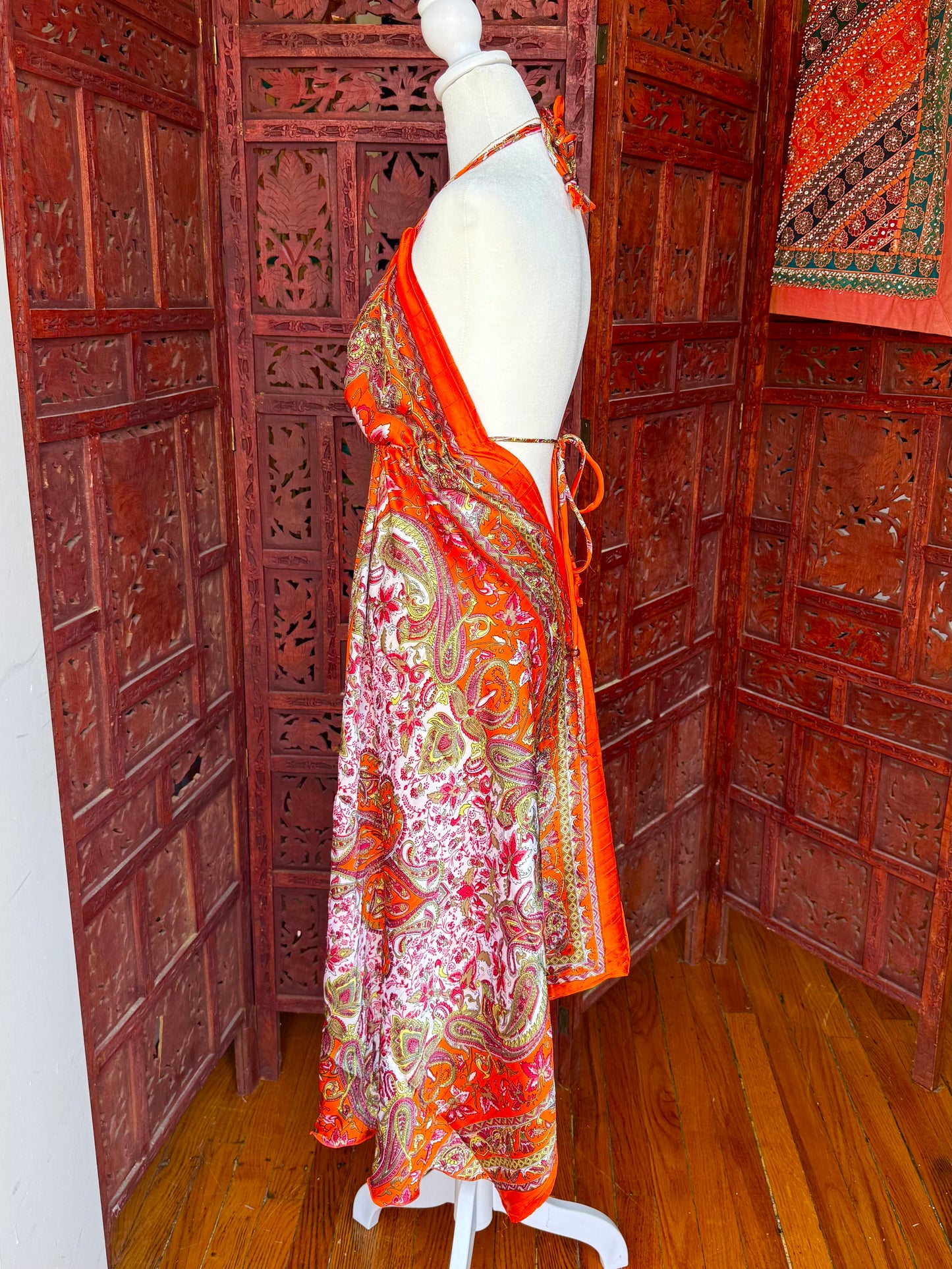 Orange Paisley Halter Maxi Dress