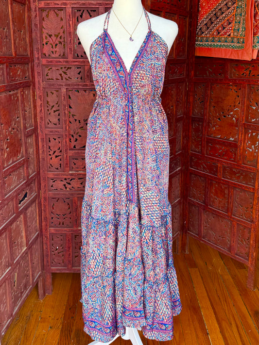 Bohemian Printed Halter Maxi Dress Silk