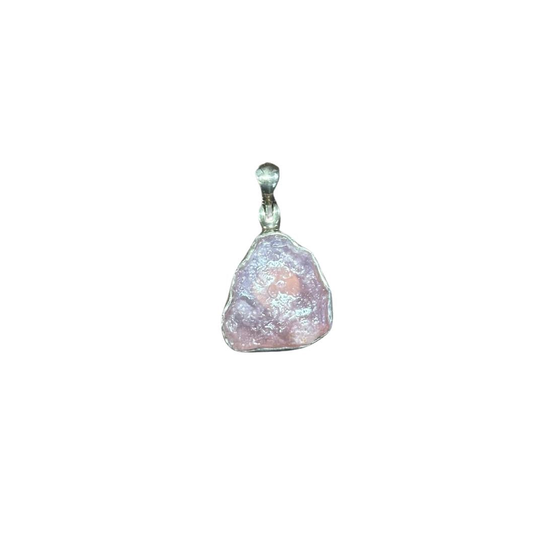 Raw Rose Quartz Sterling Silver Pendant Necklace