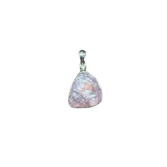 Raw Rose Quartz Sterling Silver Pendant Necklace