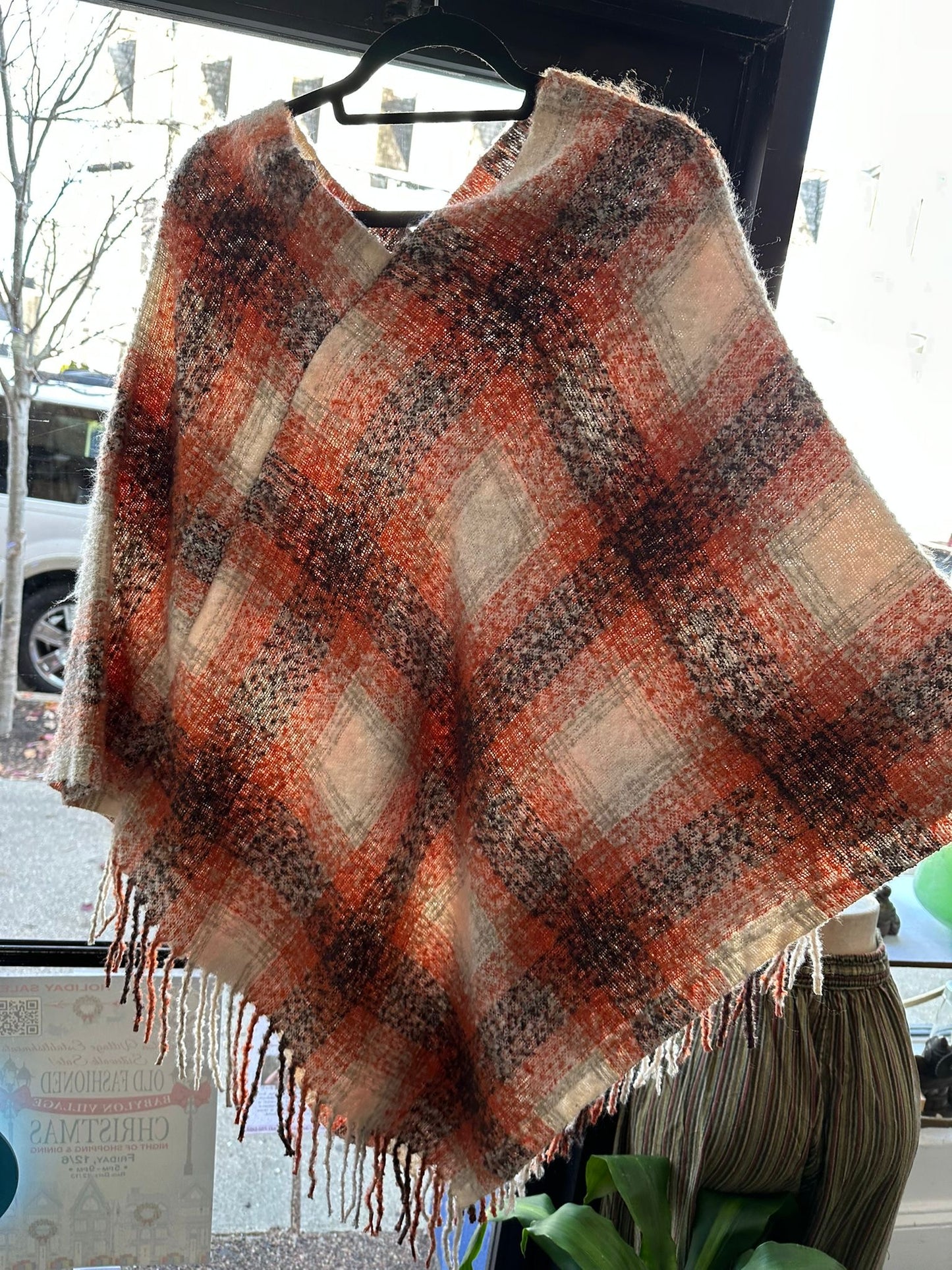 Plaid Patterned Poncho Shawl.