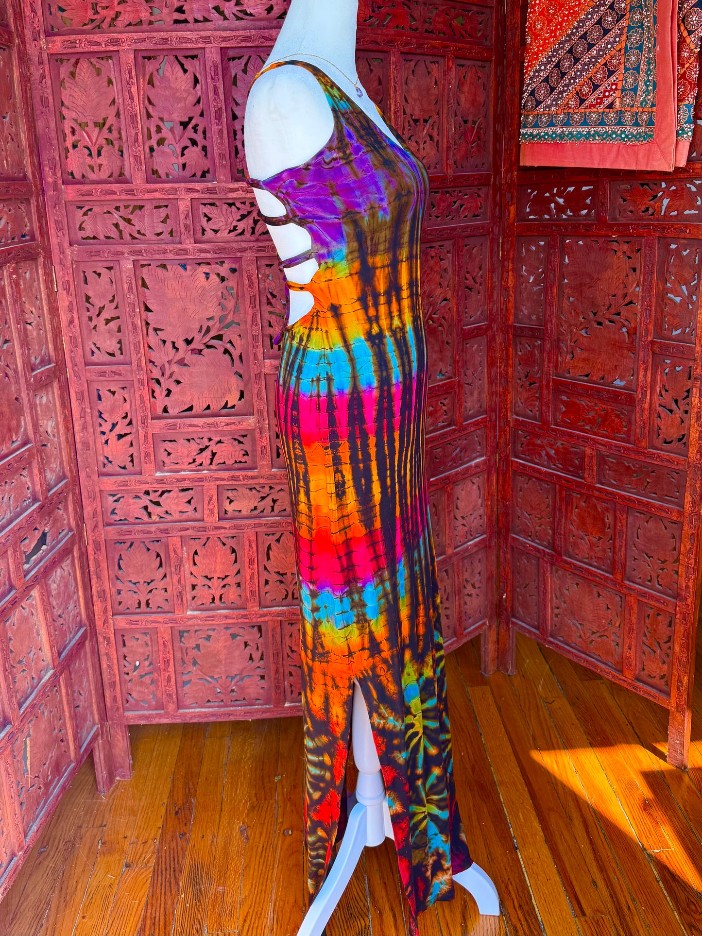 Midnight Prism Lace-Up Maxi Dress