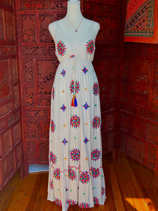 Bohemian Mosaic Embroidered Maxi Dress