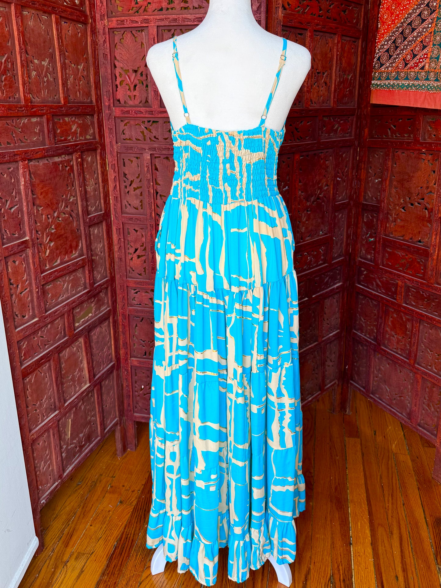 Beige and Turquoise Maxi Dress