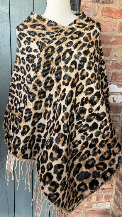 Leopard Print Poncho Shawl