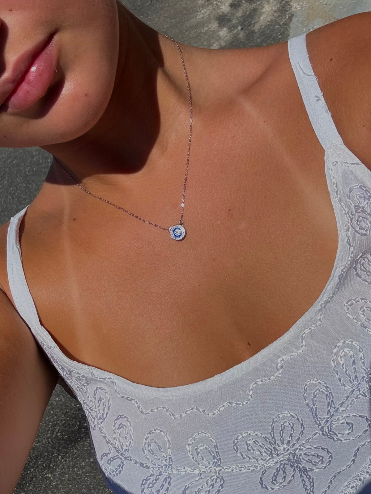 Dainty Adjustable Sterling Silver Evil Eye Necklace - alternate view 2