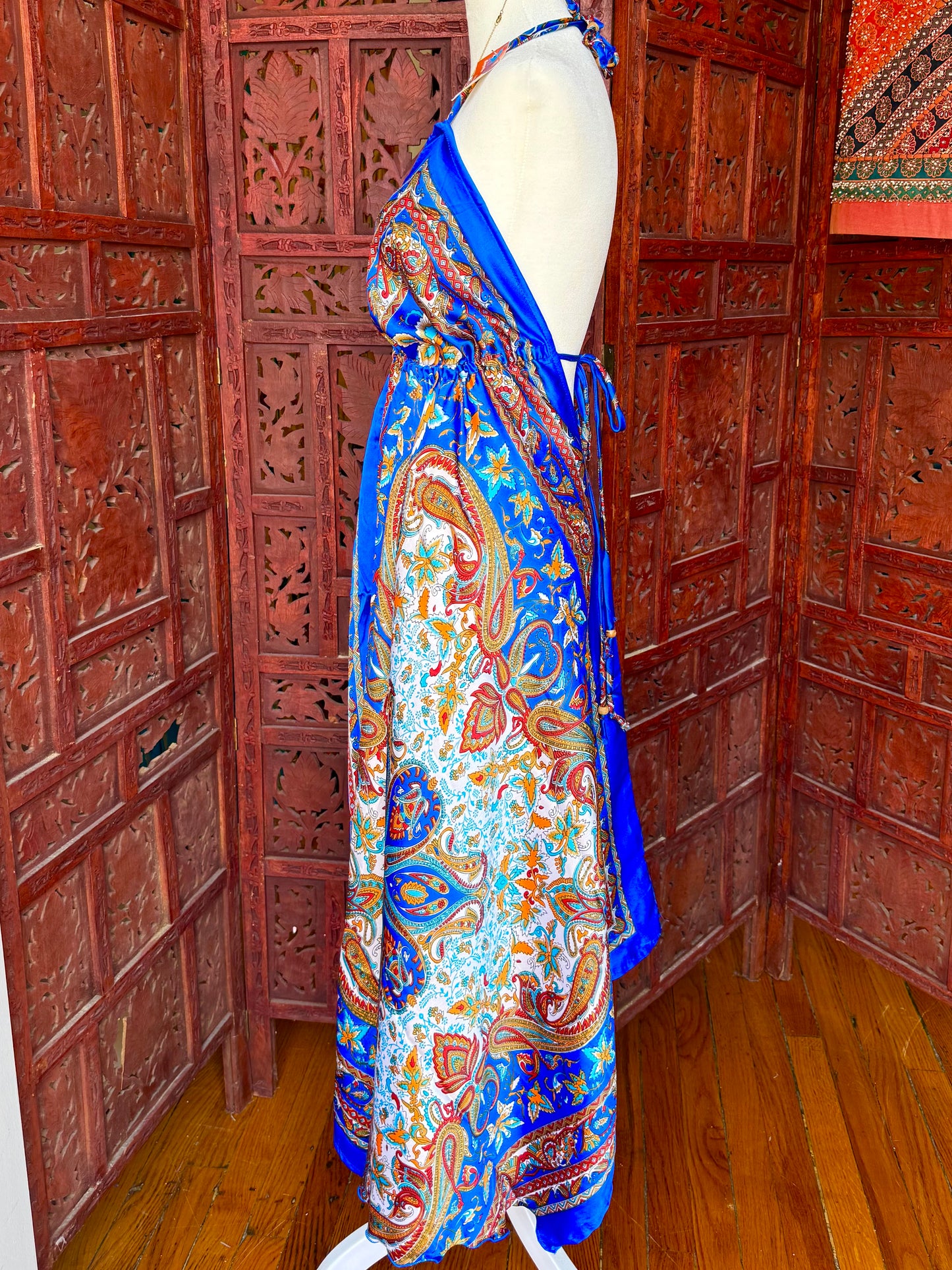 Royal Blue Paisley Halter Maxi Dress