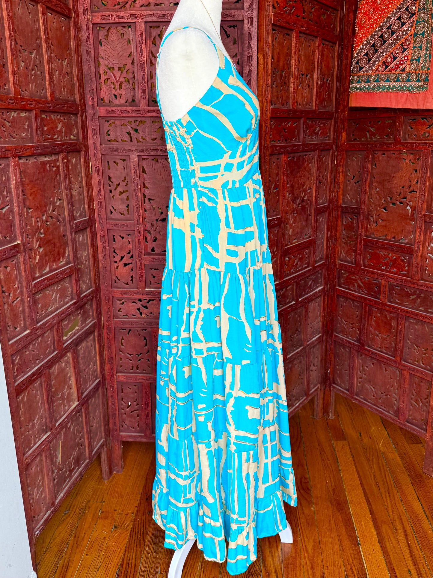 Beige and Turquoise Maxi Dress