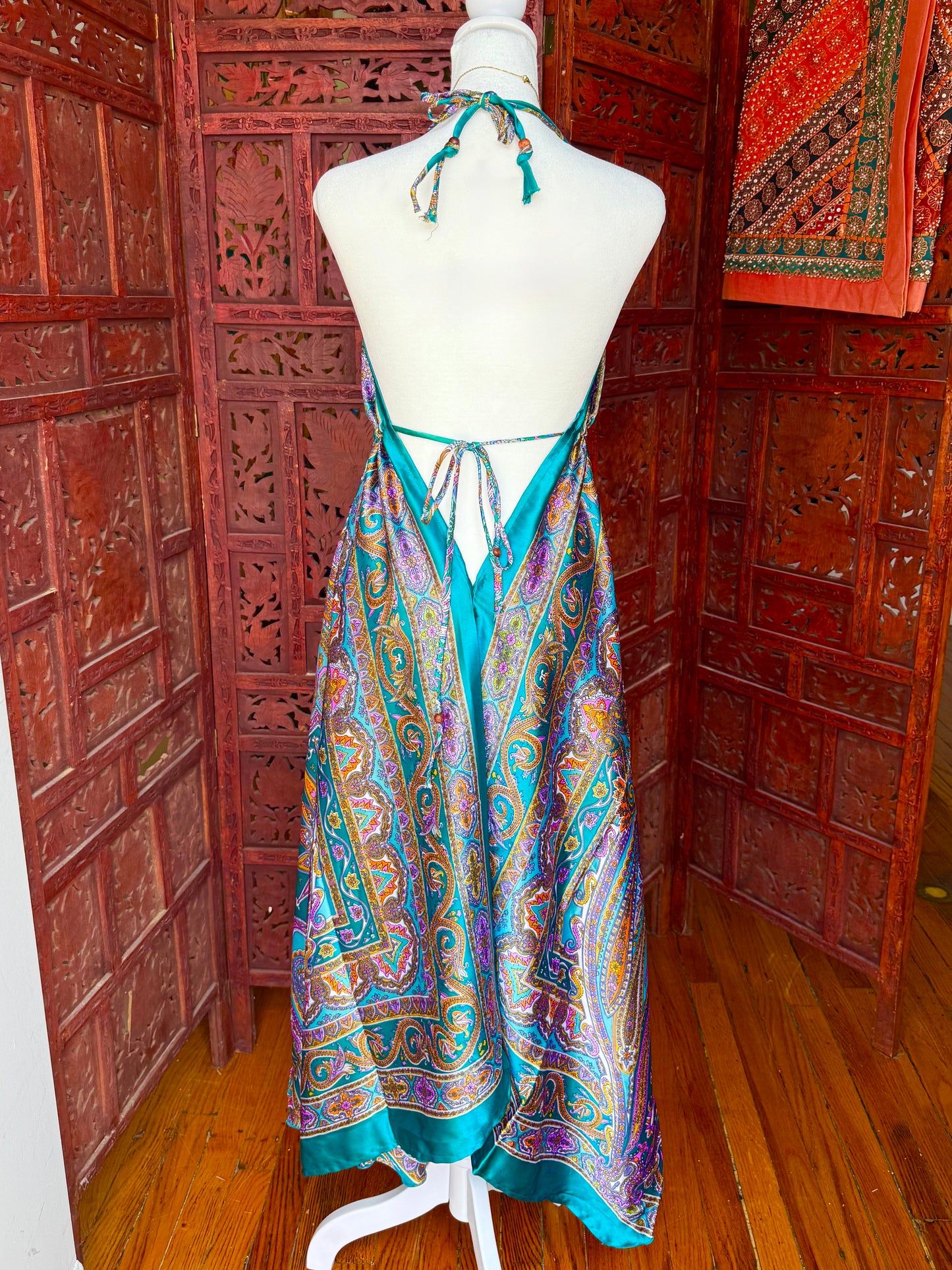 Teal Paisley Halter Maxi Dress