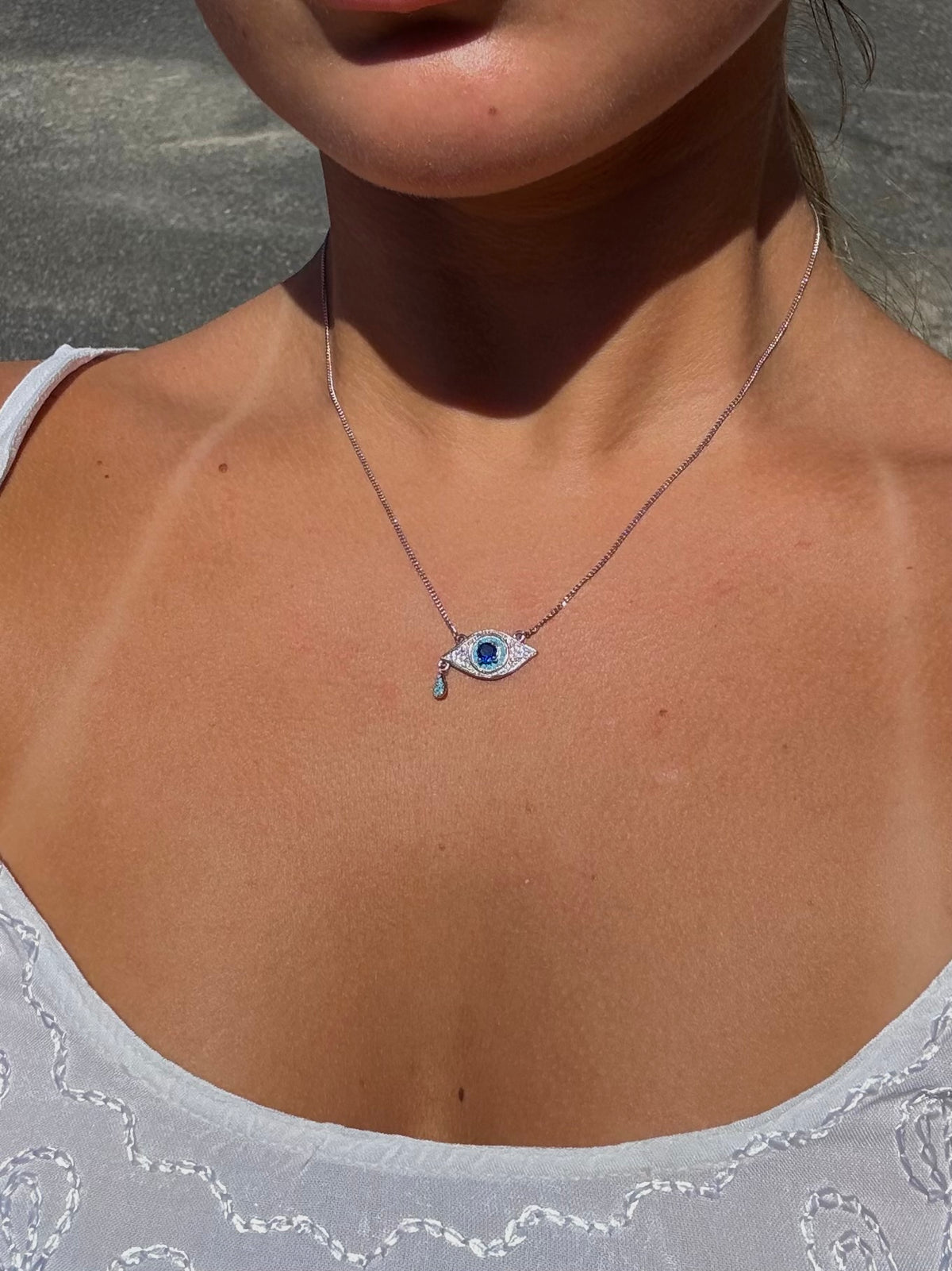 Sterling Silver Evil Eye Teardrop Necklace - alternate view 2