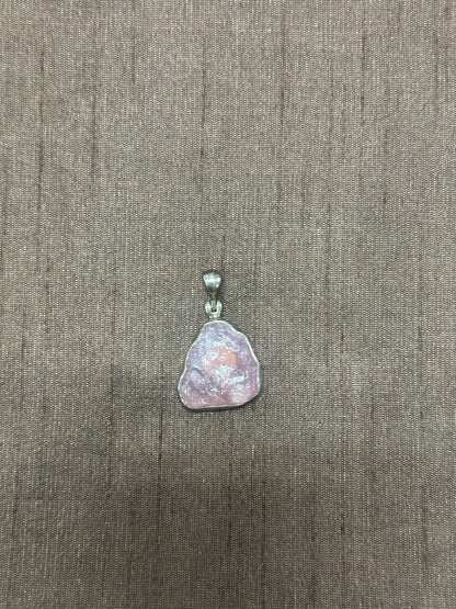 Raw Rose Quartz Sterling Silver Pendant Necklace