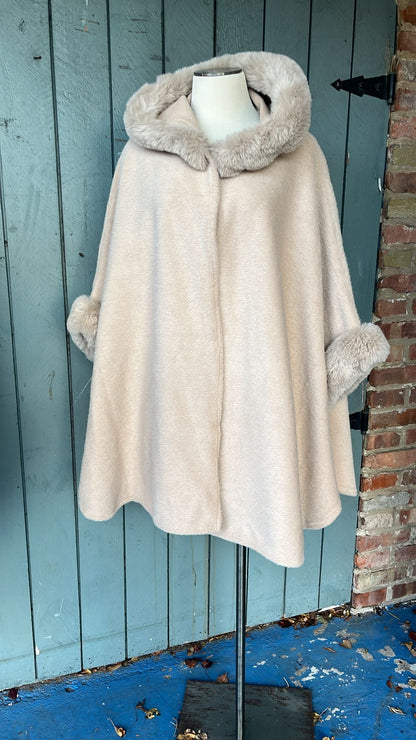 Velvet Poncho Shawl with Faux Fur