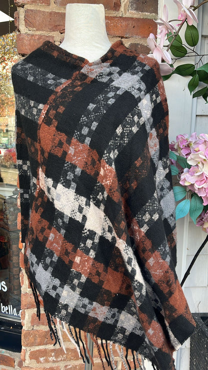Plaid Patterned Poncho Shawl