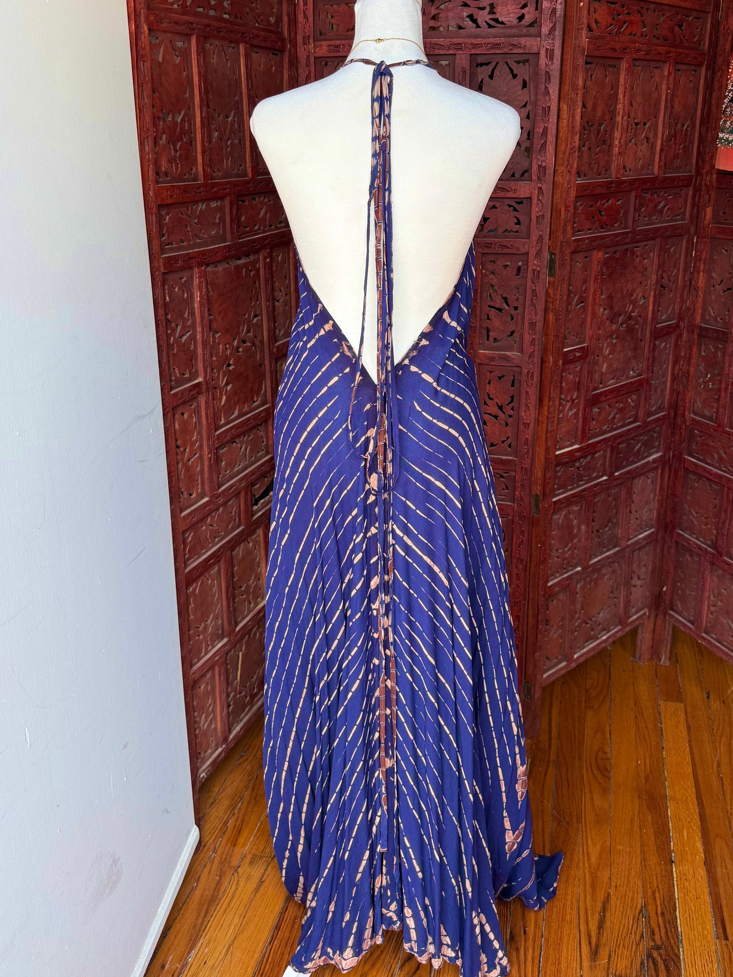 Blue Tie-Dye Halter Maxi Dress
