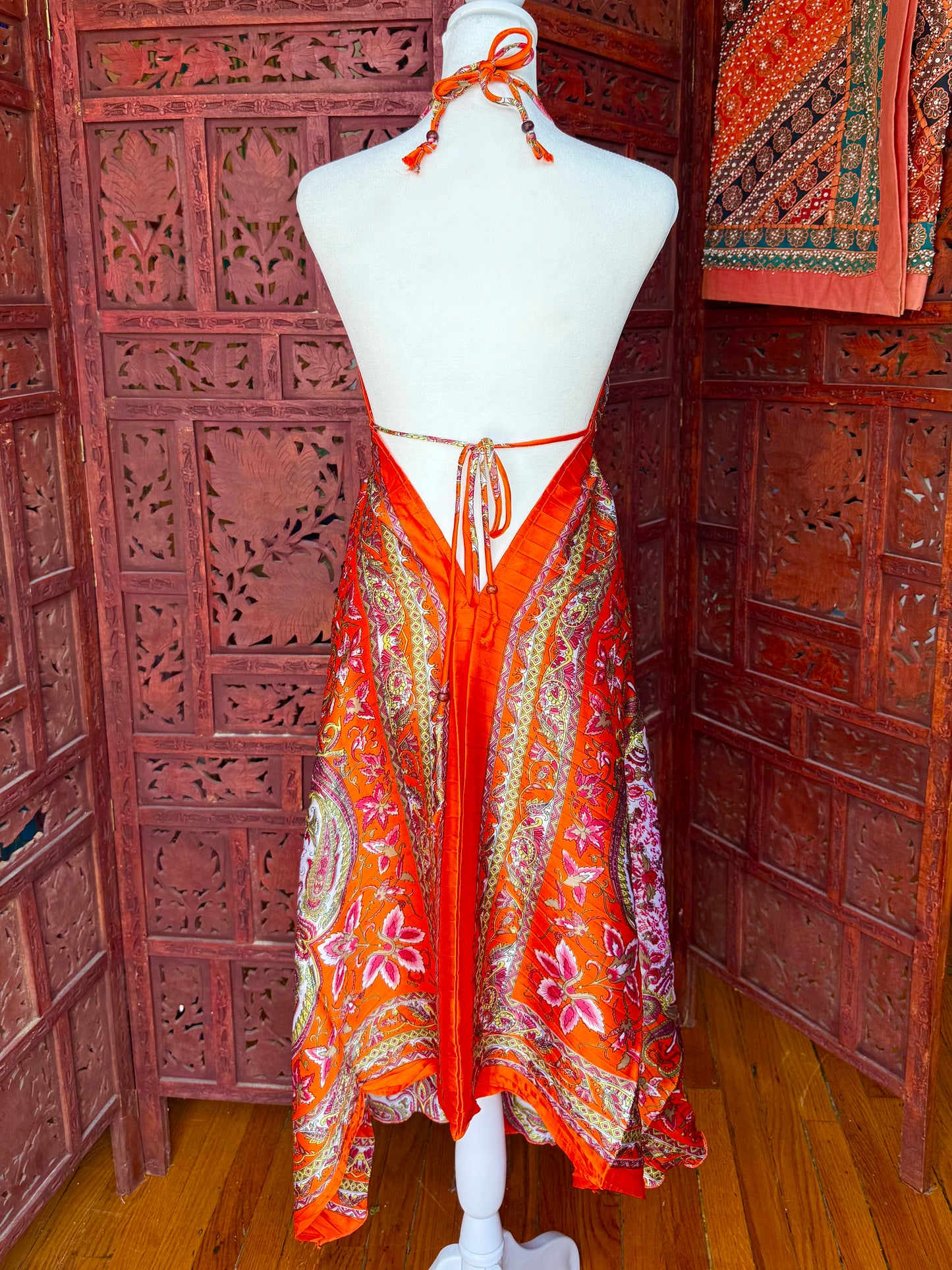 Orange Paisley Halter Maxi Dress