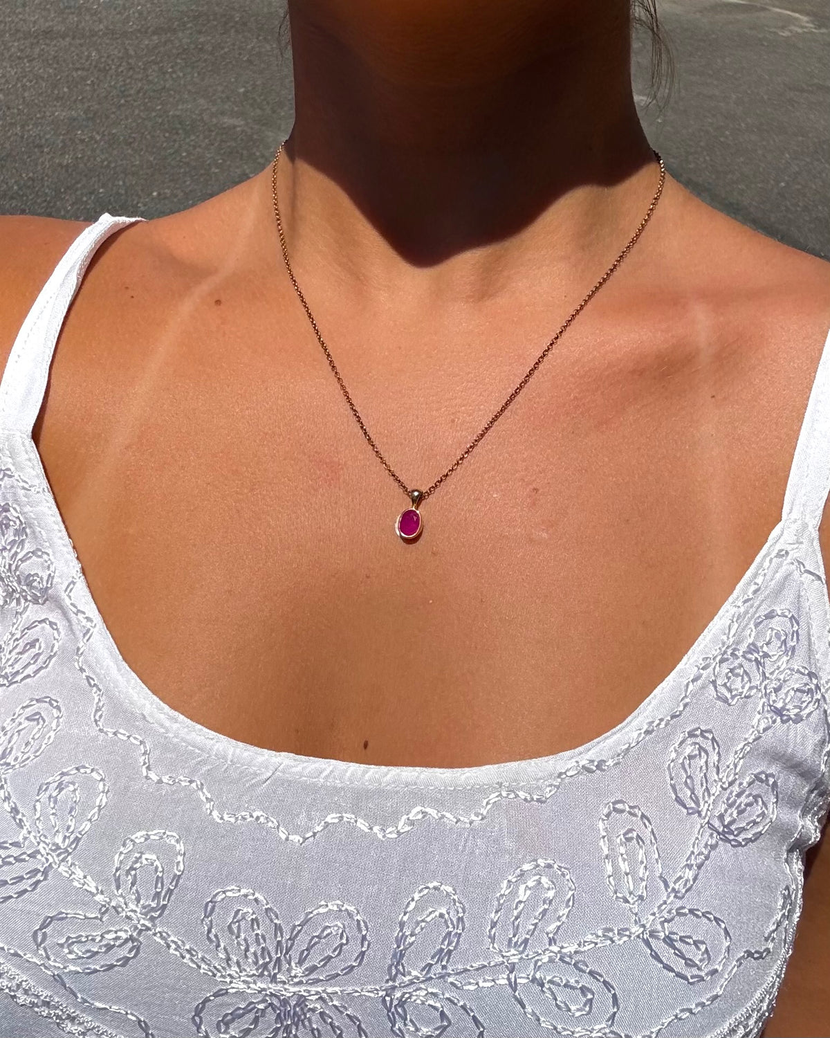Natural Ruby Faceted Dainty Gold Vermeil Necklace