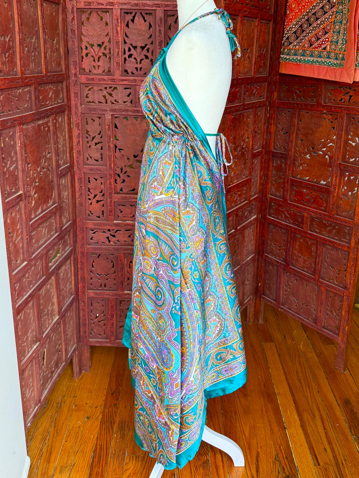 Teal Paisley Halter Maxi Dress