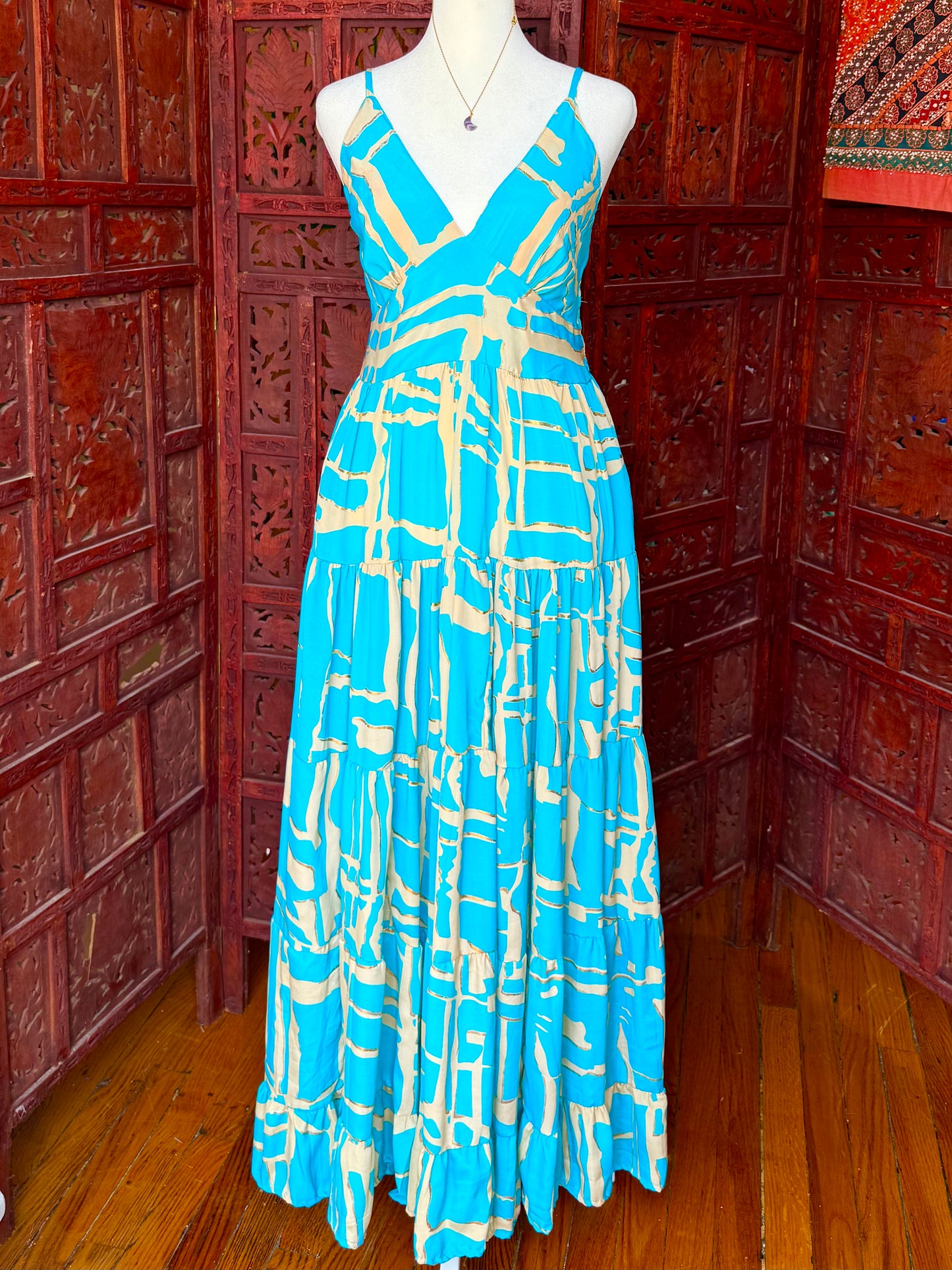 Beige and Turquoise Maxi Dress