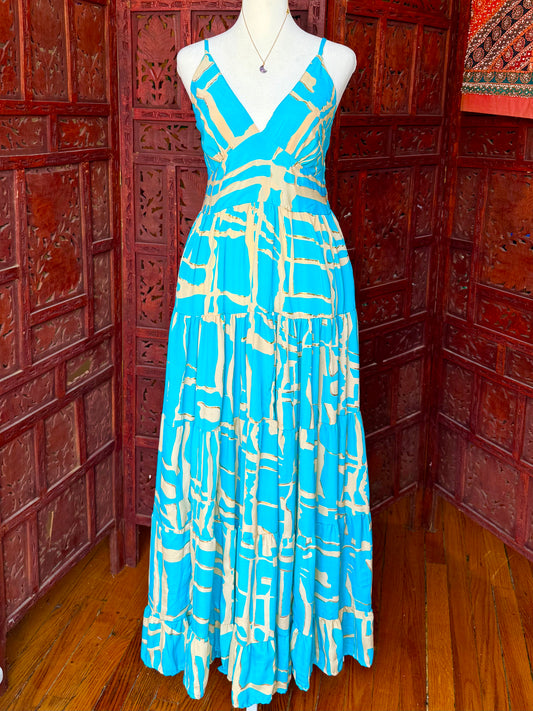 Beige and Turquoise Maxi Dress