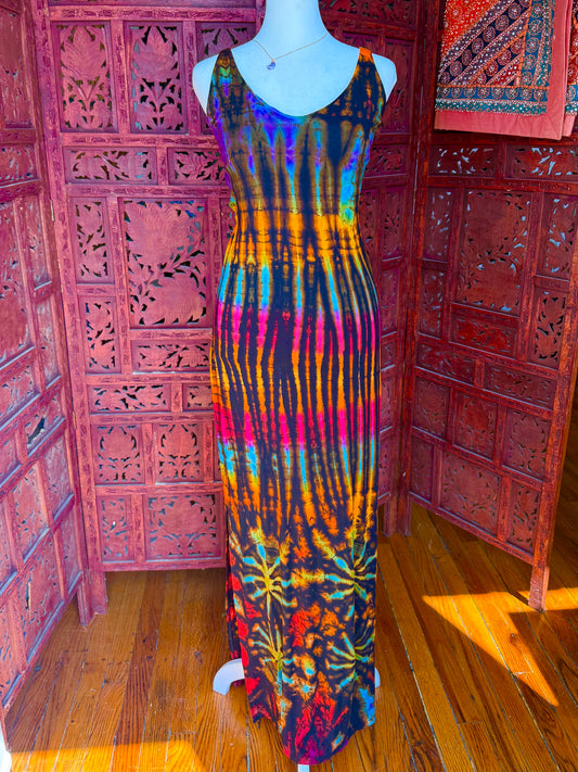 Midnight Prism Lace-Up Maxi Dress