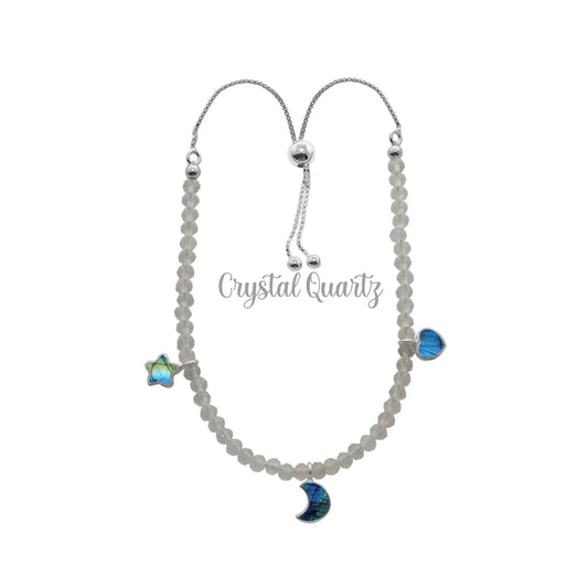 925 Sterling Silver Natural Crystal Cut Bolo Bracelets Chip Beaded With Charm guruscreation