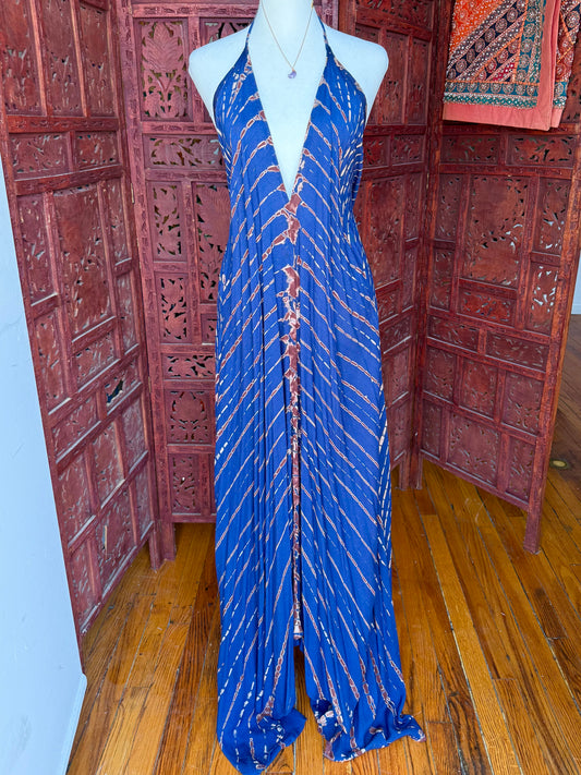 Blue Tie-Dye Halter Maxi Dress