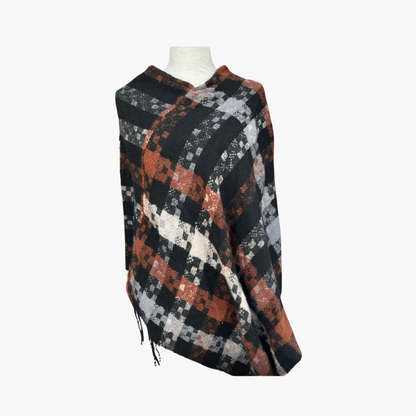 Plaid Patterned Poncho Shawl