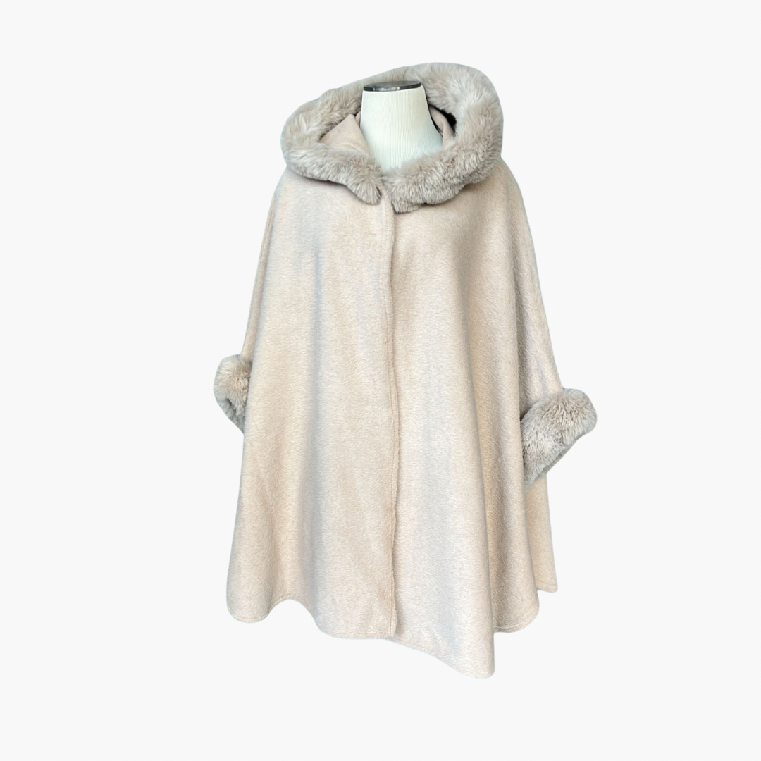 Velvet Poncho Shawl with Faux Fur.