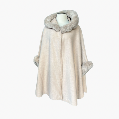 Velvet Poncho Shawl with Faux Fur