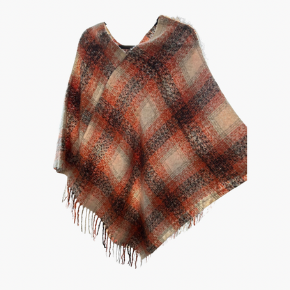 Plaid Patterned Poncho Shawl