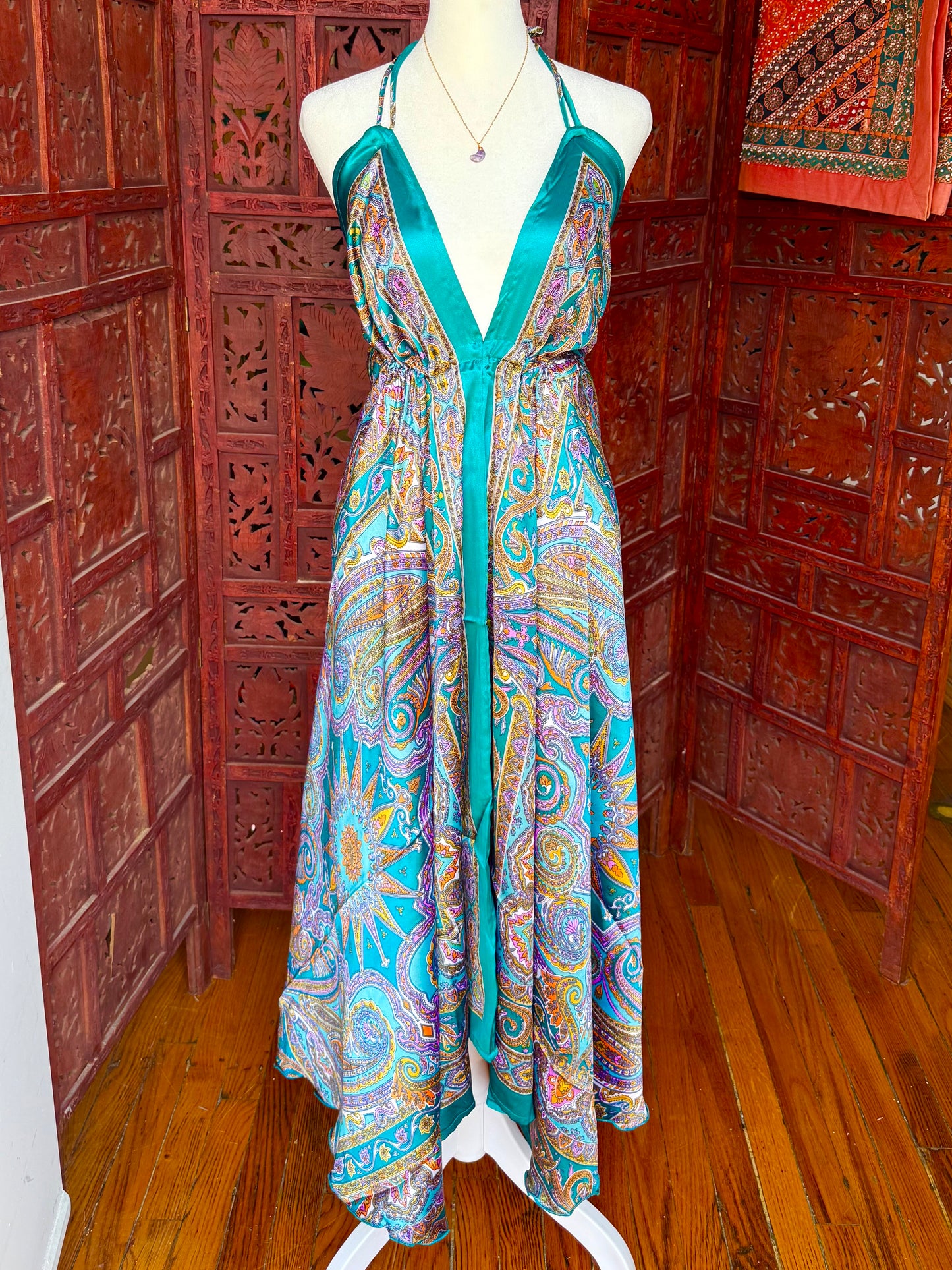 Teal Paisley Halter Maxi Dress