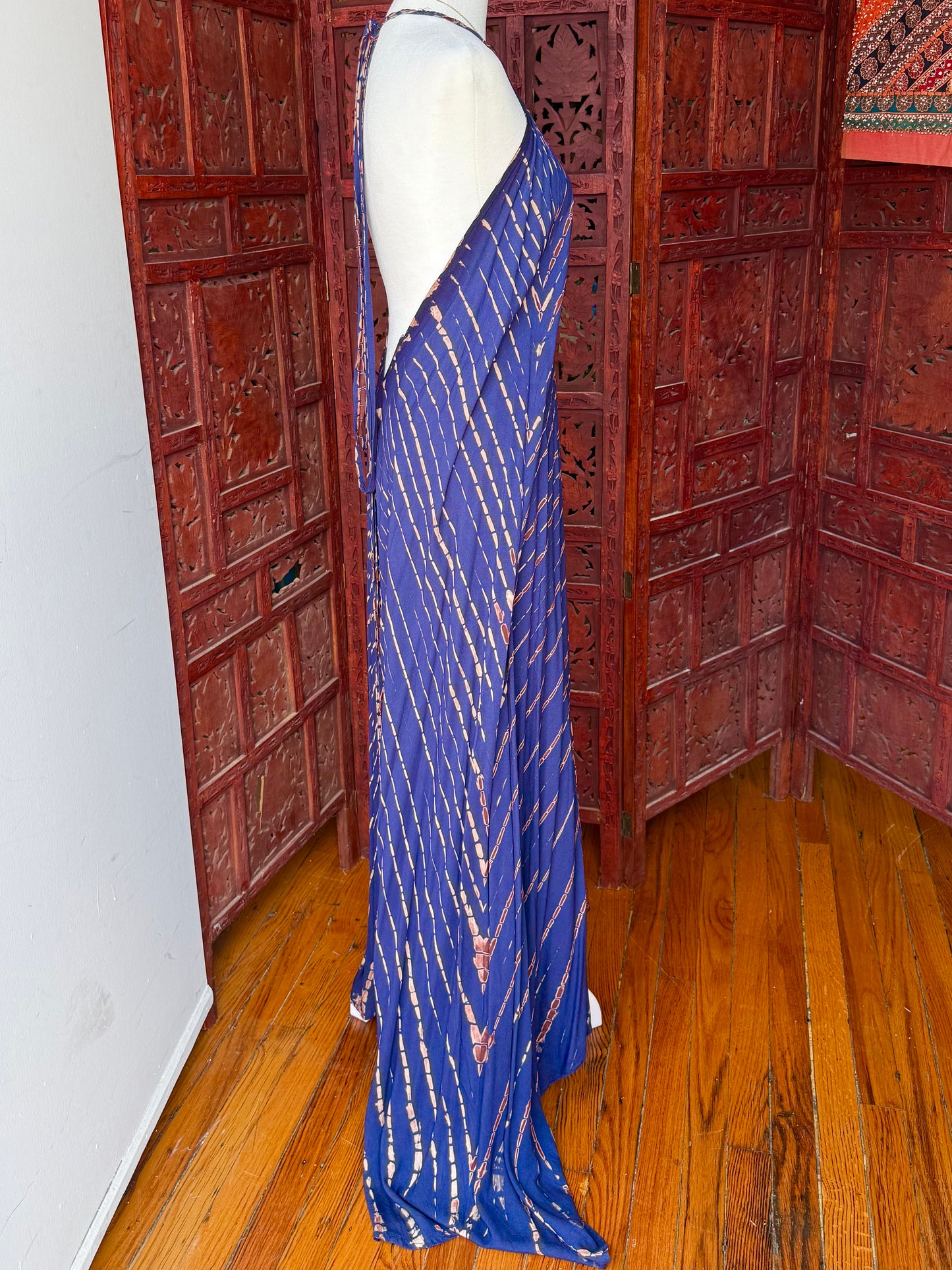 Blue Tie-Dye Halter Maxi Dress