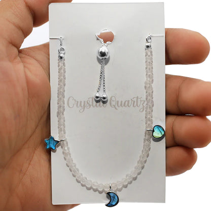 925 Sterling Silver Natural Crystal Cut Bolo Bracelets Chip Beaded With Charm guruscreation