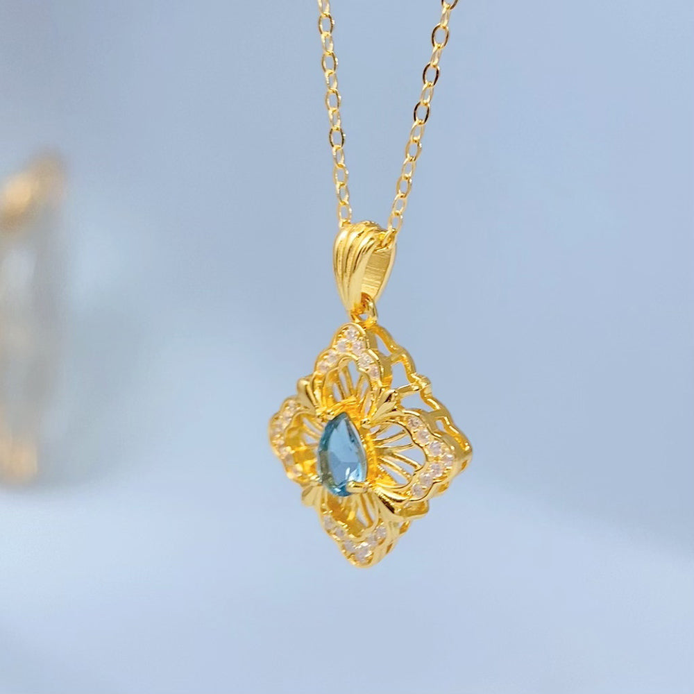 Handmade Blue Sapphire Filigree Gold Vermeil Pendant - supplier photo angle 8514